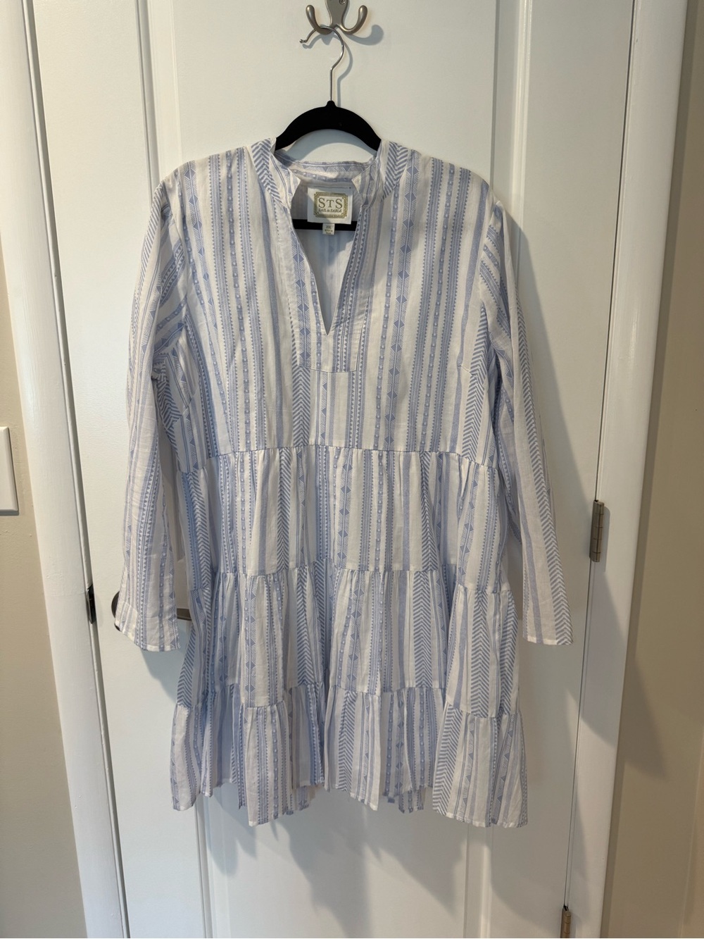 Sail to Sable Blue and White Striped Tiered Tunic Dress